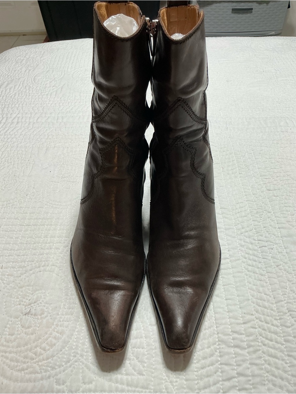 Vintage Sergio Rossi Brown Leather Western Ankle Boots Style 7003 Cuban Heel 39